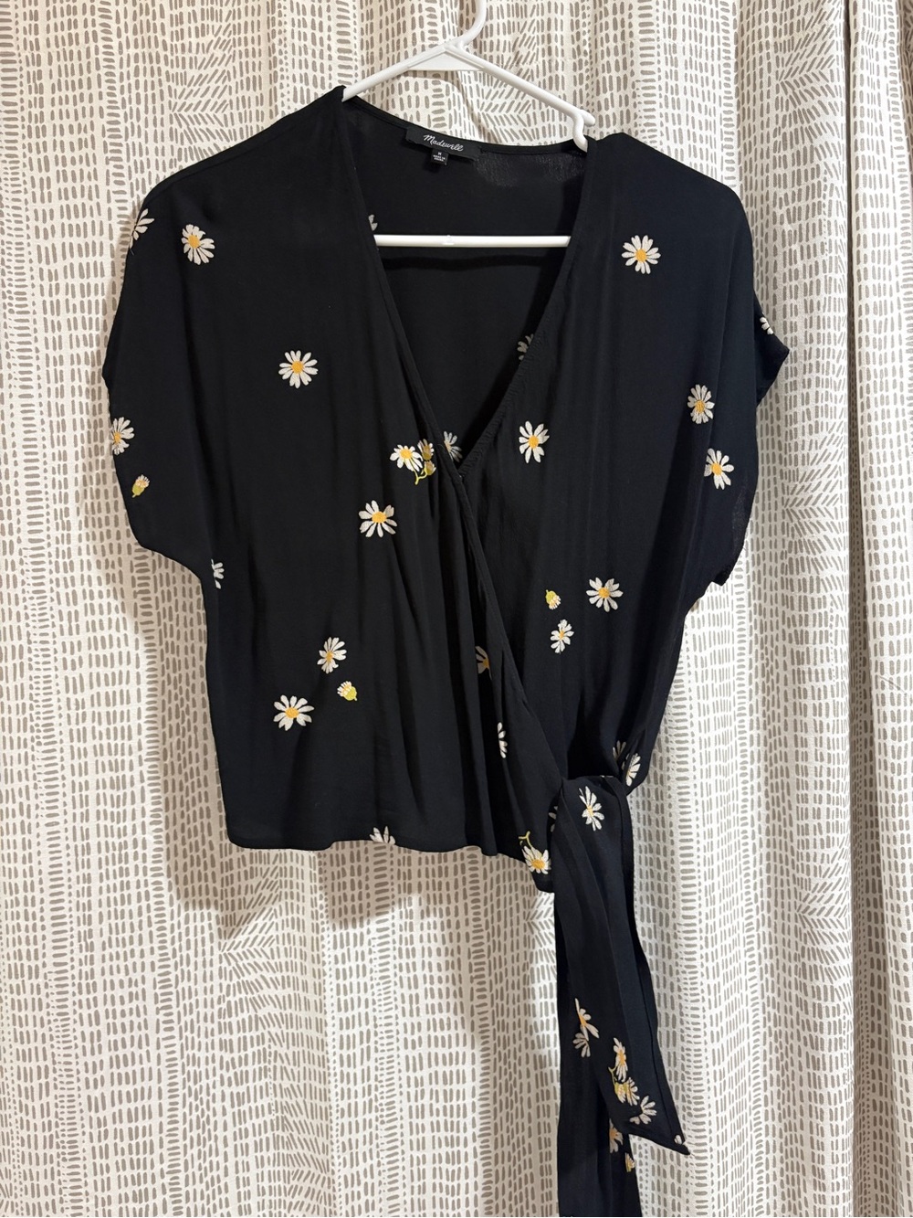 Madewell Black Daisy Print Wrap Blouse